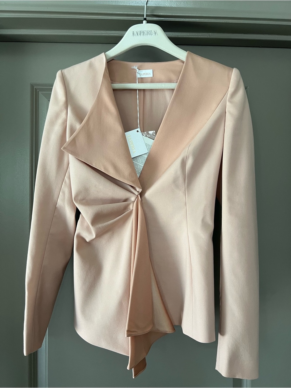 NWT La Perla Blush Virgin Wool Asymmetric Draped Jacket Blazer IT 38
